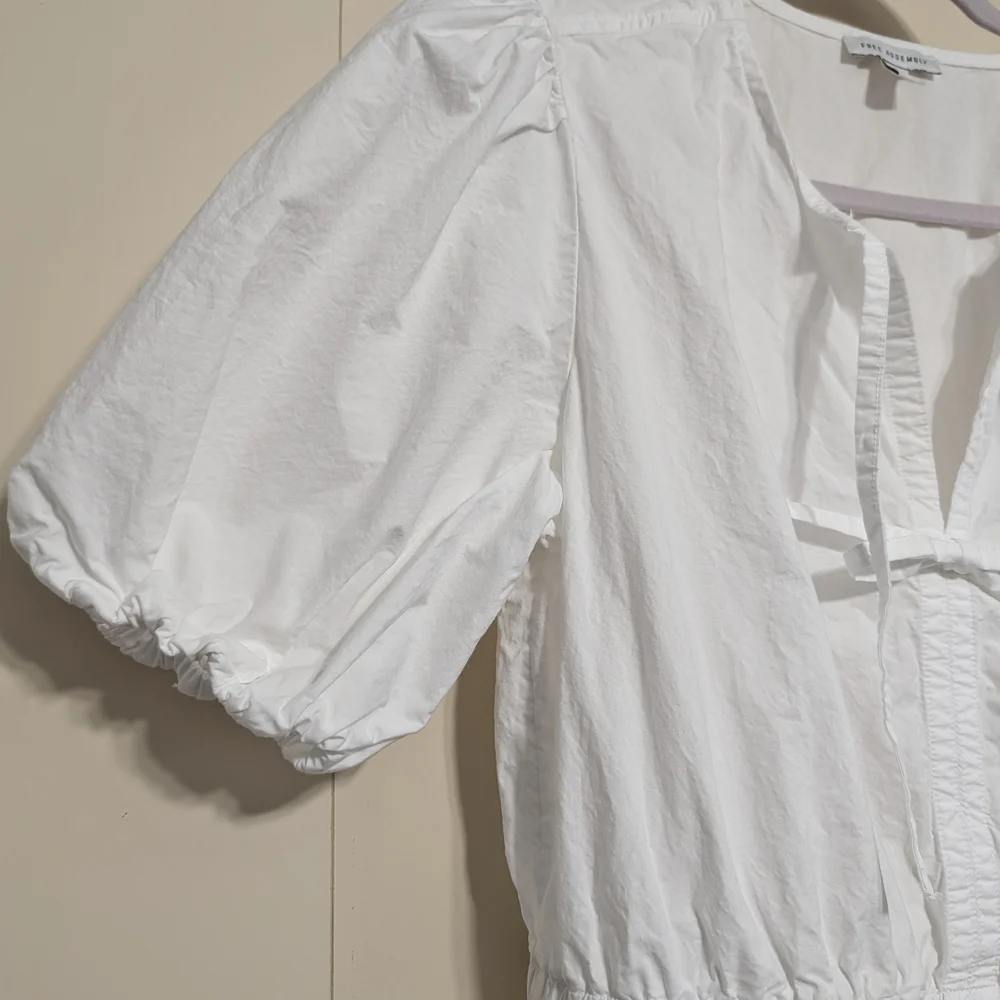 Women’s White Midi Dress with Eyelet Hem Puff Sleeve Cottage Core Size M - Picture 5 of 10